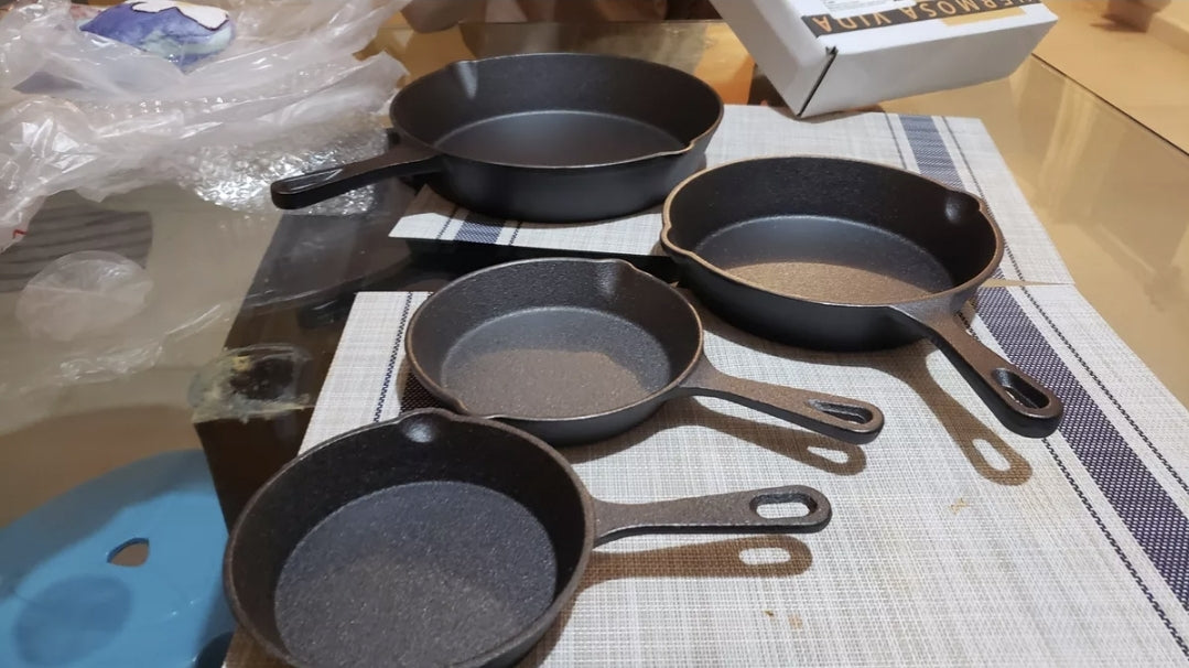 4 piezas sartenes de hierro fundido