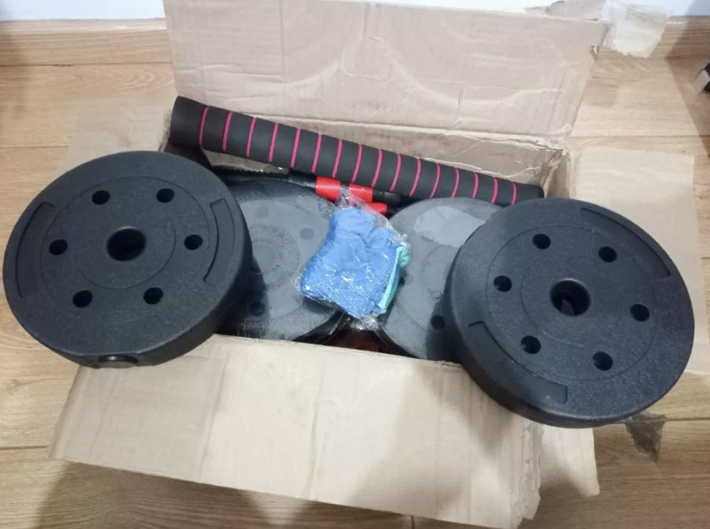 Kit mancuernas, pesas y barra recta  ajustables 15kg