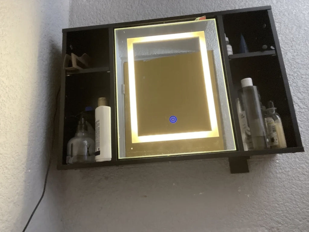 Espejo con luz LED y mueble organizador 40x60cm