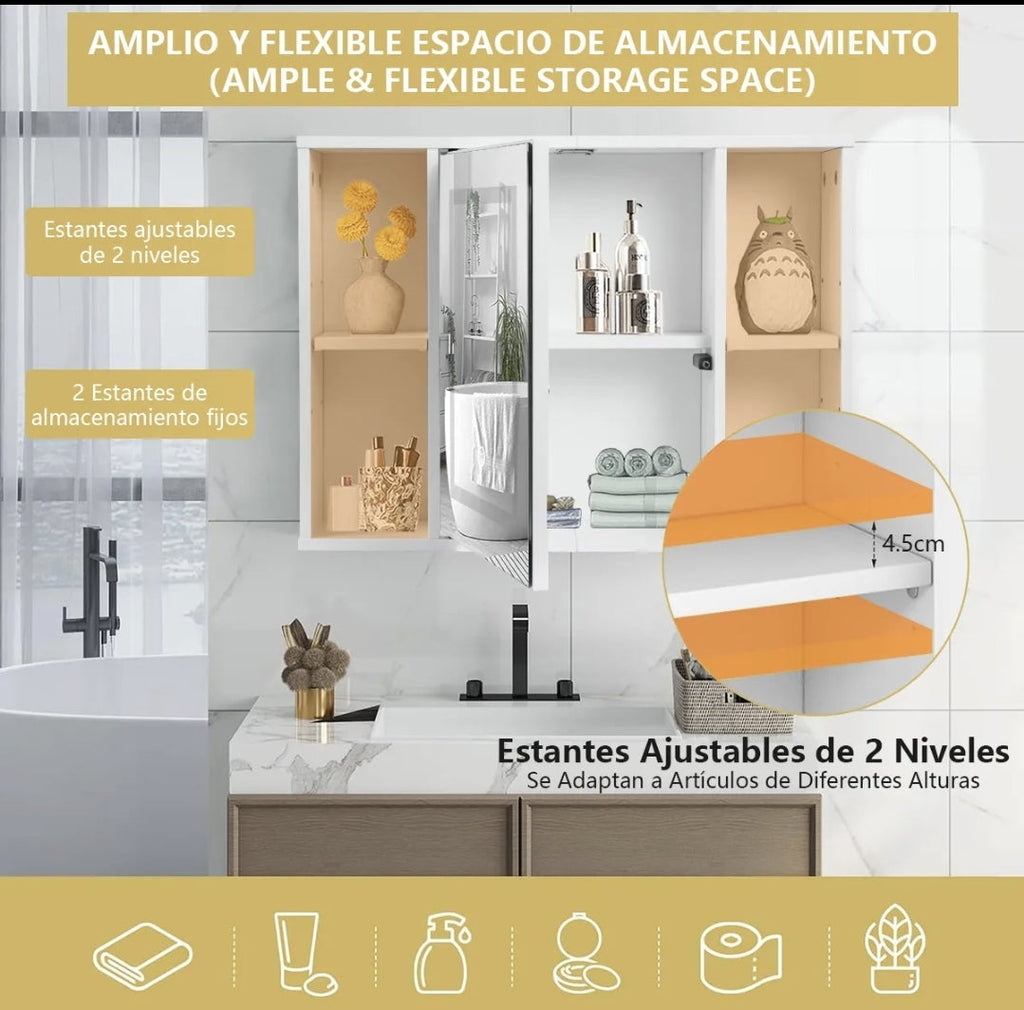 Espejo con luz LED y mueble organizador 40x60cm